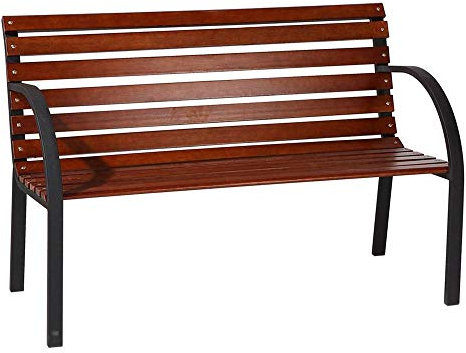 LOLAhome Gartenbank aus Stahl und Holz, Farbe: Walnuss