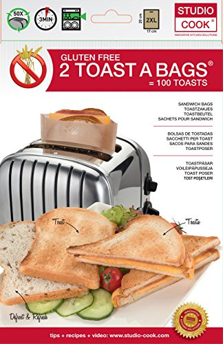 Studio Cook 2 XL Glutenfrei Toastbeutel 17 x 20 cm, Wiederverwendbar, Antihaftbeschichtet, Silikon, Selbstklebend, Ideal für Allergiker!