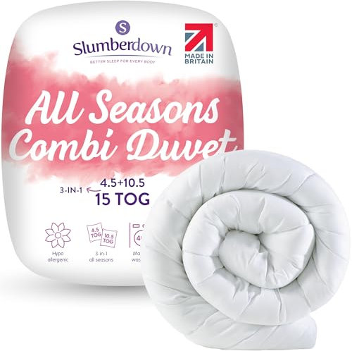 Slumberdown All Seasons 3-in-1 15 Tog Double Duvet - 4.5 + 10.5 Tog Combination Quilt for Summer & Winter Comfort | UK-Made, Soft Touch Cover, Non-Allergenic, Machine Washable (200 x 200cm)