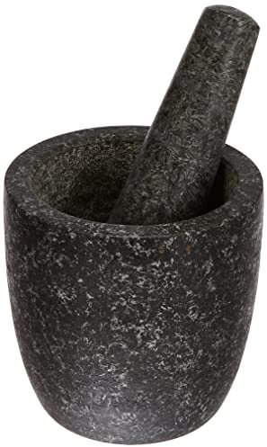 JADE TEMPLE Mortero de Piedra con Maja, Granito Macizo diámetro y 12 cm de Altura, Gris