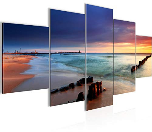 Runa Art - Quadri Spiaggia Mare 200 x 100 cm 5 Pezzi XXL Decorazione Murale Design Blu Rosa 607851a
