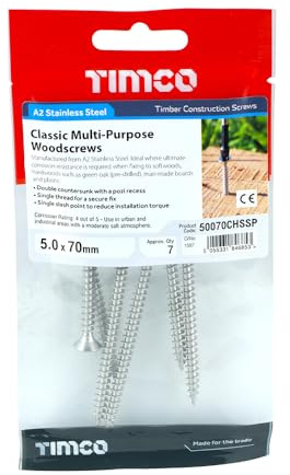 TIMCO Classic Multi-Purpose Countersunk A2 Stainless Steel Woodcrews - 5.0 x 70