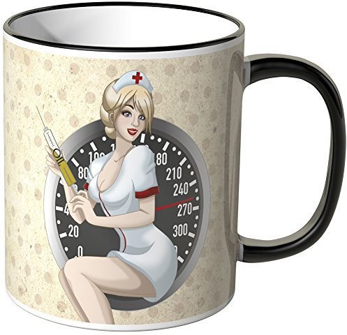 Motoking Tasse, Pin Up Krankenschwester - SCHWARZ