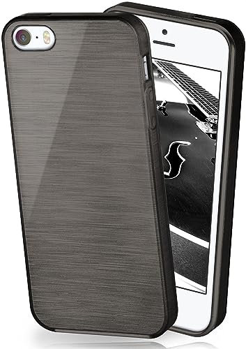 moex Coque très Fine en Silicone Compatible avec iPhone 5s / 5 / SE (2016) | Style Aluminium brossé, Noir
