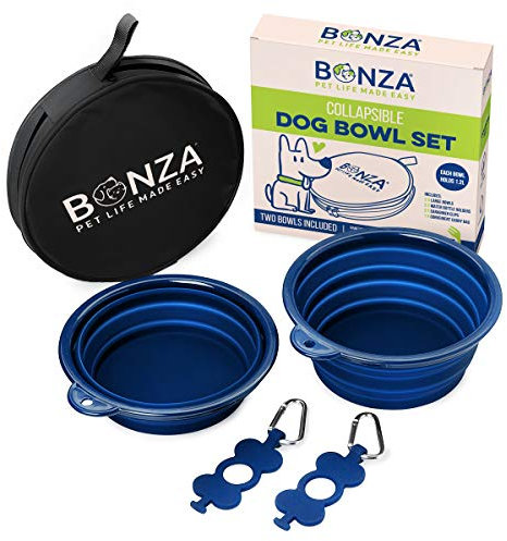 Bonza Grands Bols pour Chien Pliable, Double Pak, 17,8 cm Diamètre, Portable, d'eau Bols pour Chien pour Les Animaux domestiques Taille Moyenne à Grande