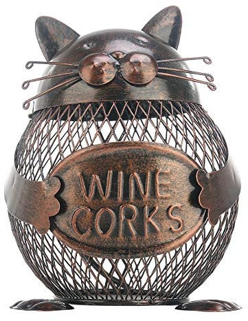 Tooarts Animal Ornament Modern Sculpture Iron Art Practical Crafts Home Decoration Gift Kitten Wine Cork Container