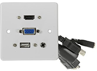 AV Link Placa de Pared HDMI+VGA+3.5mm+USB, Color Blanco