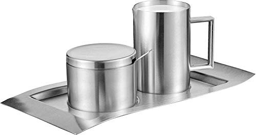 Esmeyer 400-1655 4-teiliges Milch und Zucker Set Wave, aus gebürstetem Edelstahl 18/10 Das Set besteht aus je einem