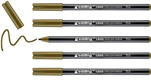 edding 1300 Fasermaler medium - olivbraun - 5 Stifte - Rundspitze 2 mm - Filzstift zum Zeichnen und Schreiben - Filzstift für Schule, Mandala, Bullet Journal