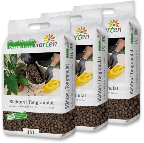 OPPENHÄUSER Blähton 15L: Tongranulat 4 16 mm für Garten, Drainage und Hydrokultur in Pflanztöpfen, Zimmerpflanzen, für innen und außen