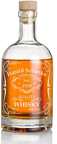 Whiskyflasche mit Gravur - Geschenke für Männer - Whiskey-Karaffe mit Korken - Whisky Dekanter für Papa - Geburtstagsgeschenk für Mann - Geschenkidee zum Geburtstag - Motiv Quality Whisky