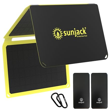 SunJack Cargador Solar con Qualcomm Carga Rápida 3.0 + USB-C Power Bank - Panel Solar Portátil con USB para Teléfonos Celulares, Batería iPad, Mochila, Camping, Senderismo