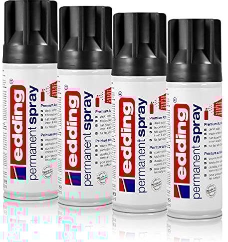 4x edding Permanent Spray tiefschwarz glänzend 200 ml Premium Acryllack, RAL 9005