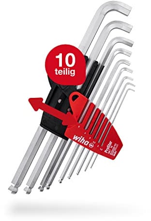 Wiha Stiftschlüssel Set mit ProStar Halter (35480) 10tlg. I Innensechskant Satz Kugelkopf I Innensechskantschlüssel klein 1,5/ 2/ 2,5/ 3/ 4/ 5/ 6/ 8/ 10