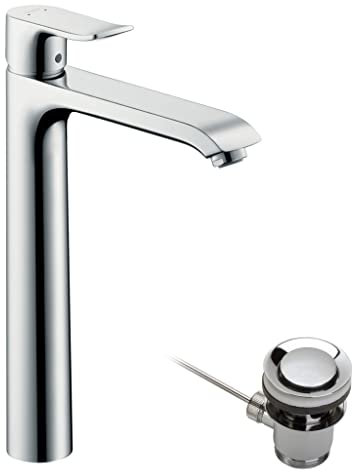 hansgrohe Waschtischarmatur Metris, Wasserhahn Bad mit Auslauf Höhe 260 mm, mit Zugstange, Badarmatur wassersparend, Chrom