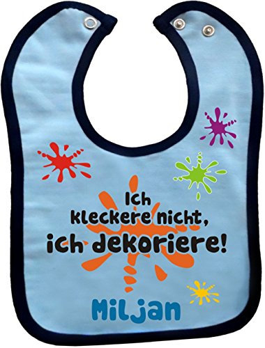 Baby Lätzchen mit farbigen Saum ICH KLECKERE NICHT, ICH DEKORIERE (hellblau-navy)