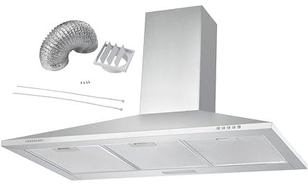 Cookology CH900SS/A 90cm Chimney Cooker Hood Extractor Fan with DK1M150 Ducting Kit, Energy Rated A, 3 Speed, Kitchen Wall Mounted 900mm, Adjustable Height, External Ventilation - Stainless Steel