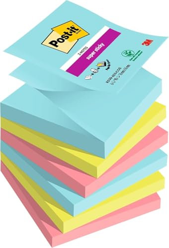 Post-it Foglietti Super Sticky Z-Notes, Collezione Cosmic, 6 Blocchetti, 90 Fogli per Blocco, 76 mm x 76 mm, Colori Turchese, Verde, Rosa - Per Appunti, Elenchi & Promemoria