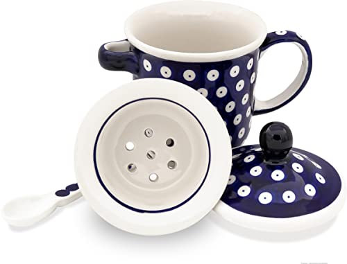 Bunzlauer keramik Original Teetasse mit Teesieb, Deckel und Löffel im Dekor 42
