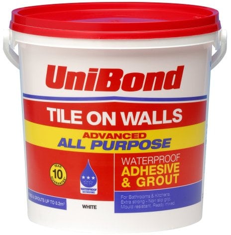 UniBond Tile on Walls Advanced all Purpose Ready Mixed Waterproof Adhesive/Grout Trade Bucket - White