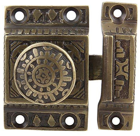 A29 Set of 2 Solid Brass Cabinet Latch Handmade Antique Brass Finish Latch for Cabinet Closet Kitchen Door Sold as Each Windsor Design