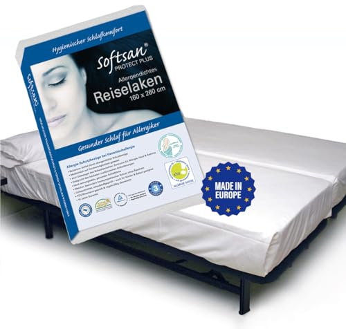 Softsan Protect Allergiker Reiselaken 160 x 260 cm gegen Milben, Antimilben Schutzbezug für unterwegs