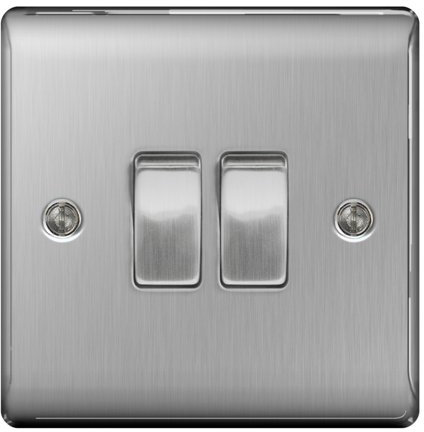 BG Nexus Metal 10AX Plate Switch 2 Gang 2 Way Brushed Steel