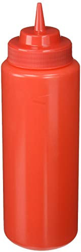 Squeeze Bottle, 32 Ounce, Wide Mouth, Plastic, Red (6 pieces/Unit)