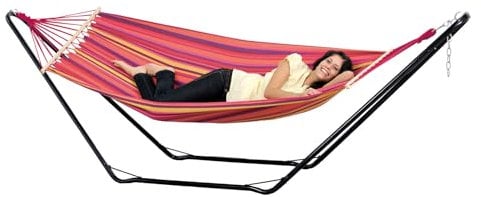 AMAZONAS - Beach Set Hängematte Vulcano | Hängematte mit stabilem Stahlgestell | Belastbar bis 100 kg, Liegefläche 200 x 100 cm | Schnell aufzustellen und leicht zu verstauen