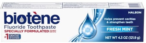 biotène Fluoride Toothpaste for Dry Mouth Symptoms, Bad Breath Treatment and Cavity Prevention, Fresh Mint - 4.3 oz