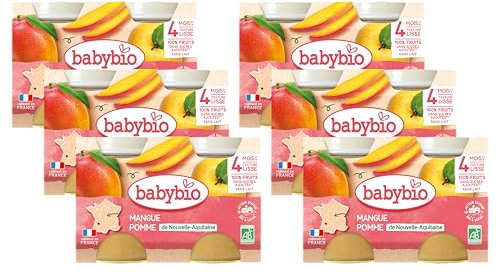 Babybio - Petits Pots Pomme d'Aquitaine Mangue 2x130 g - PACK de 6 - 4 Mois - BIO