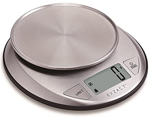 Exzact Balanza Electrónica de Cocina/Escala Electrónica con Pantalla Grande - Función de Medición de Líquido de Volumen/Auto Cero/Tara - 5 kg / 11 LB