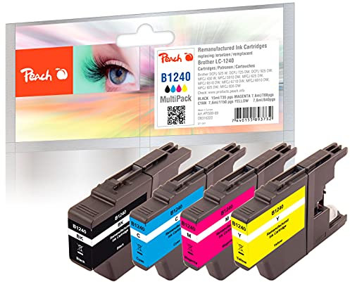 Peach B1220/1240/1280 Spar Pack Druckerpatronen XL (BK, C, M, Y) ersetzt Brother LC-1240VALBP für z.B. Brother MFCJ 5910 DW, Brother DCPJ 525 W, Brother DCPJ 925 DW, Brother MFCJ 6510 DW