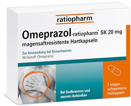 Omeprazol-ratiopharm® SK 20 mg, 7 Hartkapseln, bei Sodbrennen | Schnelle und gezielte Linderung bei Sodbrennen und saurem Aufstoßen