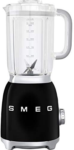 Smeg BLF01BLUK Retro 50's Style Jug Blender with Stainless Steel Blades, 4 Speed Settings and 3 Pre-set Programs, 1.5 Litre, 800W, Black
