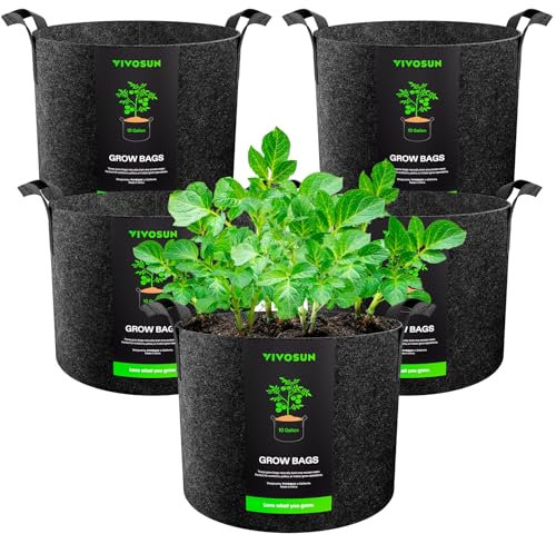 VIVOSUN Lot de 5 Sacs de Culture de 37 litres en Tissu Non tissé épais Robuste avec poignées