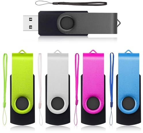 AreTop USB Stick 16GB 5 Pack, Swivel Design 2.0, 5 Colours | 360°swivel design protects connector,includes 5 lanyards, compatible with PC/laptop/tablet/car/TV