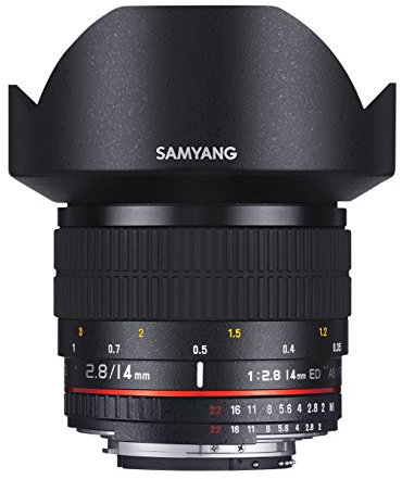 Samyang 14/2,8 Objektiv DSLR Canon EF AE manueller Fokus automatischer Blendenring Fotoobjektiv, Weitwinkelobjektiv schwarz