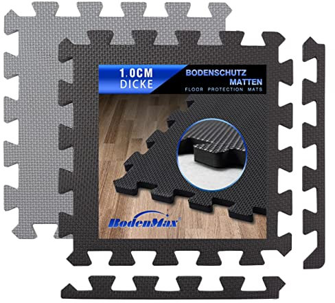 BodenMax Pavimento palestra tappeto componibile pavimento garage piscina tappetino palestra NERO 18 Pezzi Tappeto Palestra puzzle gomma EVA foam Tatami palestra 30x30x1cm pavimento gommato palestra