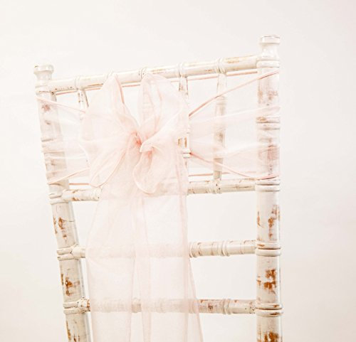 Nœuds de chaise en organza - Décoration de mariage - 80 couleurs et chemins assortis disponibles (rose pâle)