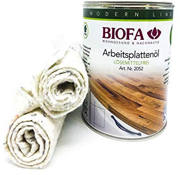 Eco-Werk Set | Biofa Arbeitsplattenöl kobaltfrei | 1 Liter | Set mit 2 Ölsaugtüchern