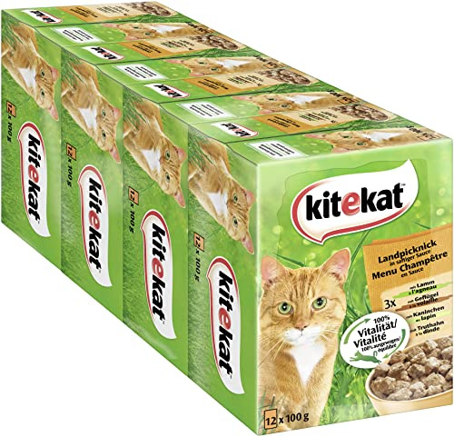 Kitekat Katzenfutter Nassfutter Landpicknick in Sauce, 48 Portionsbeutel (4 x 12 x 85g)