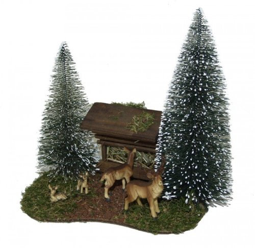 KLB Krippenzubehör Weihnachtskrippe Krippenstall FUTTERPLATZ mit Rehen und Tannen