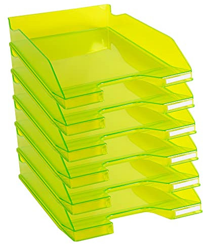 Exacompta 113235D 6er Pack Premium Briefablage Combo Midi DIN A4. Ideale Briefkörbe für Ihre Organisation. Robuste und stapelbare Ablagekörbe lemongrün transparent glossy