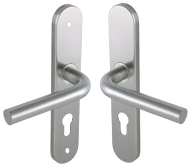 Vachette Set de Poignée de Porte Linox 493 sur Grande Plaque - Béquille Coudée - Porte d'Entrée, Bureau et Garage - Entraxe 195 mm - Système de Pose Facile - Garantie 2 ans - en Acier Inoxidable