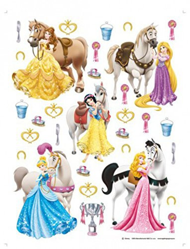 1art1 Disney Prinzessin Belle, Rapunzel, Cinderella, Aurora Und Pferde Wand-Tattoo | Deko Wandaufkleber für Wohnzimmer Kinderzimmer Küche Bad Flur | Wandsticker für Tür Wand Möbel/Schrank 85x65 cm