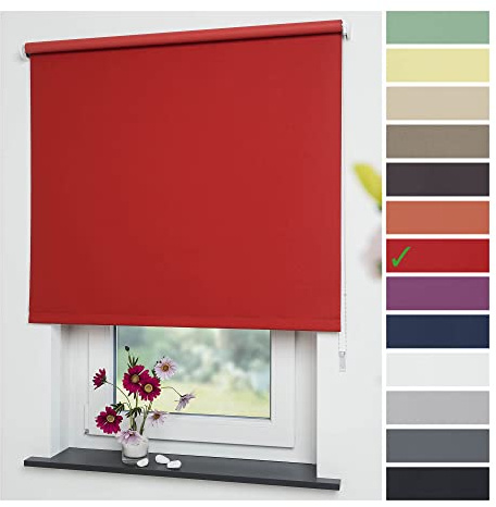 Liedeco® Rollo, Fenster Rollo, Kettenzug-Rollo / 142 x 180 cm (Breite x Höhe), rot/Verdunkelnd, Abdunkelnd, Blickdicht/viele Farben, Größen und Typen/Breiten 60-200 cm/Variable Montage möglich
