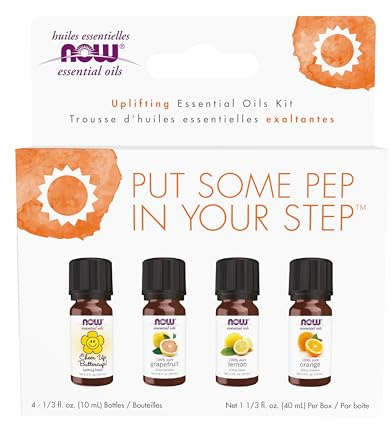 NOW Essential Oils, Put Some Pep in Your Step Uplifting Aroma Kit, 4x 10mL