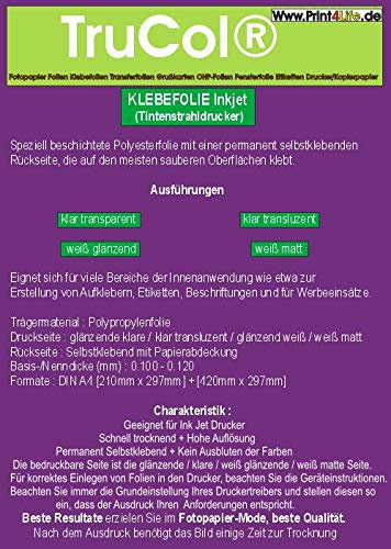 Inkjet Klebefolie 25 x DIN A4 transparent glänzend, klar - Glasklar - Druckerfolie zum Bedrucken mit Tinte