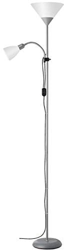 BRILLIANT Lampe Spari Deckenfluter Lesearm silber/weiß | 1x A60, E27, 60W, geeignet für Normallampen (nicht enthalten) | Mit Schnurzwischenschalter